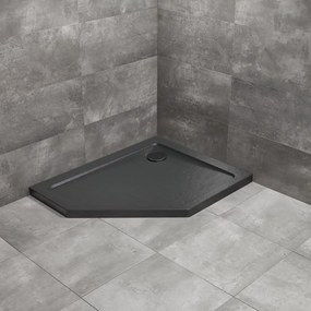 Cadita dus pentagonala Radaway Doros PT E Stone 100x90 cm acril negru dreapta