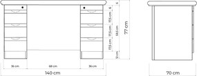 Birou lemn masiv nuc Toronto Model B2, 140 × 70 × 77 cm