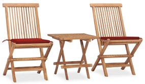 3063204 vidaXL Set mobilier exterior pliabil cu perne, 3 piese, lemn masiv tec