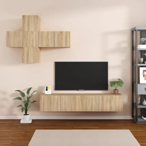 Set dulapuri TV, 7 piese, stejar sonoma, lemn prelucrat 7, Stejar sonoma, 60 x 30 x 30 cm