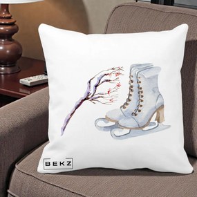 Perna Decorativa Patine cu Ramuri Inzapezite, 40x40 cm, Alba Mata, Husa Detasabila, Perna Inclusa, BEKZ®