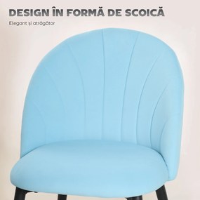 HOMCOM Set de 2 Scaune de Sufragerie din Catifea, Scaune Bucătărie cu Spătar Curbat în Formă de Scoică, Picioare din Oțel, Stil Nordic, Scaun Tapițat pentru Bucătărie, Dormitor, Living, Albastru Deschis | Aosom Romania