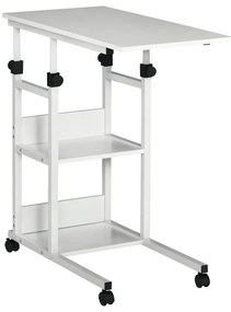 HOMCOM Masa auxiliară Masa rulantă Masa de pat pentru Laptop Înălțime reglabilă - 2 rafturi integrate - cadru metalic Alb | Aosom Romania