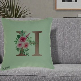 Cadou Personalizat - Perna Personalizata Monograma Rose Gold Litera H, 40x40 cm, Verde, Husa Detasabila, Perna Inclusa, BEKZ®