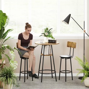 HOMCOM Set de 3 piese pentru masă de bar cu 2 taburete tapițate, tapițerie din piele ecologică, spătar, cadru metalic, maro | Aosom Romania