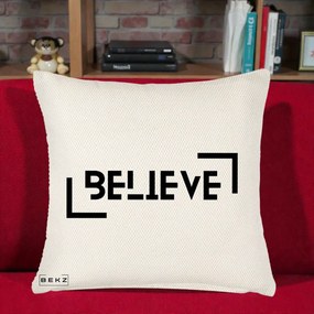 Perna Decorativa Believe Minimalist, 40x40 cm, Crem Reliefat, Husa Detasabila, Perna Inclusa, BEKZ®