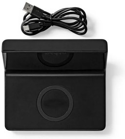 Nedis WCACQ20BK - Ceas cu alarmă, ecran LCD și încărcător wireless 15W/5V negru