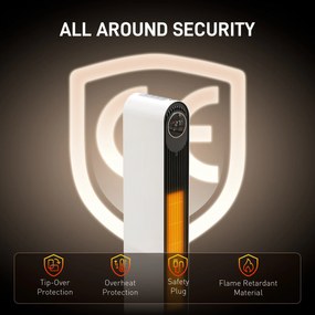 HOMCOM Încălzitor Electric cu Ventilator 2000W cu Telecomandă 30x22x82,5 cm, Alb | Aosom Romania