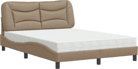 vidaXL Pat cu saltea, Hvar, cappuccino, 140x190cm piele ecologică