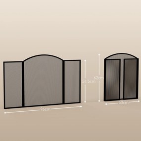 HOMCOM Paravan pliabil pentru șemineu, 3 panouri, ecran pentru șemineu cu structură din oțel 96x62 cm Negru | Aosom Romania