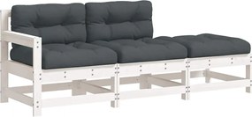 vidaXL Set mobilier de grădină cu perne, 3 piese, alb, lemn masiv