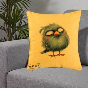Perna Decorativa Pui Pufos Albastru Adormit, 40x40 cm, Galben, Husa Detasabila, Perna Inclusa, BEKZ®