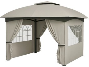Outsunny Pavilion de grădină 3,4 x 3,4 m, Cort de bere cu acoperiș ventilat, ferestre arcuite, cadru din oțel, Gri deschis | Aosom Romania