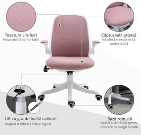 Vinsetto Scaun de Birou Balansoar cu Înălțime Reglabilă din Țesătură Efect Catifea, 62,5x60x94-104 cm, Roz | Aosom Romania
