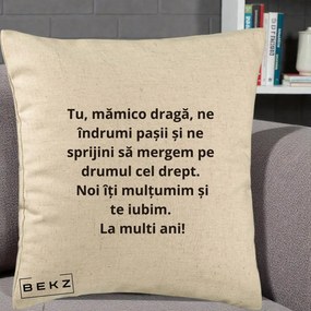 Cadou pentru Mama - Perna Personalizata Mamico Draga Te Iubim La Multi Ani cu Text Negru, 40x40 cm, Bej, Husa Detasabila, Perna Inclusa, BEKZ®