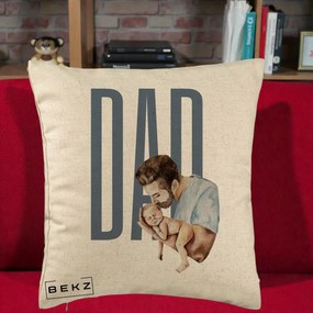 Cadou pentru Tata - Perna Personalizata DAD Tata si Nou-Nascut, 40x40 cm, Bej, Husa Detasabila, Perna Inclusa, BEKZ®