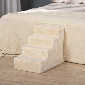 PawHut Scări pentru Câini, Scări cu 4 Trepte pentru Canapea cu Husă din Pluș Lavabilă, 44x60x35 cm, Bej