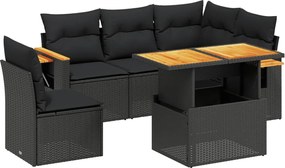 vidaXL Set mobilier de grădină cu perne, 6 piese, negru, poliratan