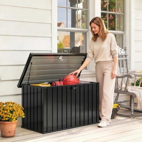 Outsunny Ladă de Depozitare Exterior 400L din Oțel Zincat, cu Încuietoare și 2 Chei, 124 x 66 x 72 cm, Negru | Aosom Romania