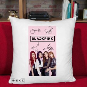 Perna Personalizata K-pop BLACKPINK Semnaturi si Foto, 40x40 cm, Alb Pufos, Husa Detasabila, Perna Inclusa, BEKZ®