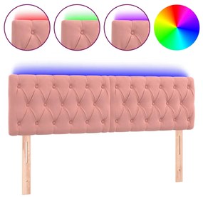 3122007 vidaXL Tăblie de pat cu LED, roz, 160x7x78/88 cm, catifea