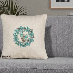 Perna Decorativa Coroana Turcoaz cu Manusi, 40x40 cm, Bej Canapea, Husa Detasabila, Perna Inclusa, BEKZ®