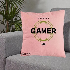 Perna Personalizata Forever Gamer, 40x40 cm, Roz, Husa Detasabila, Perna Inclusa, BEKZ®
