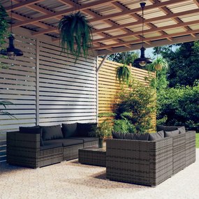 3101501 vidaXL Set mobilier de grădină cu perne, 7 piese, gri, poliratan