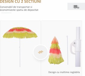 Outsunny Umbrelă Hawaiană Portabilă, Acoperitoare Ø160cm, Impermeabilă, Înălțime până la 180cm