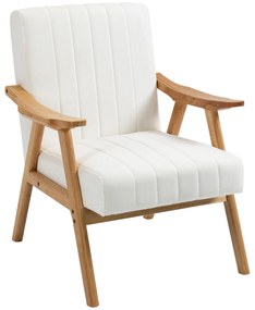 HOMCOM Fotoliu Tapitat în Design Scandi, Aspect de catifea, Cadru din Masiv de Lemn, 68 x 74 x 82cm, Crem | Aosom Romania