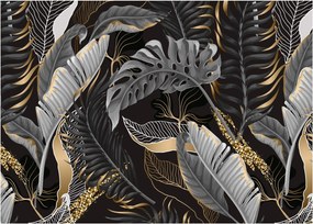 Tablou - Frunze tropicale, Galben - auriu (70x50 cm)