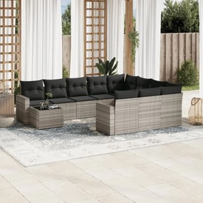 vidaXL Set canapele de grădină cu perne, 11 piese, gri, poliratan