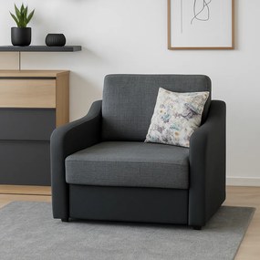 Fotoliu SAMY extensibil, cu lada de depozitare, stofa negru cu gri , cadru metalic, 103x100x92 Negru + Gri, Stofa