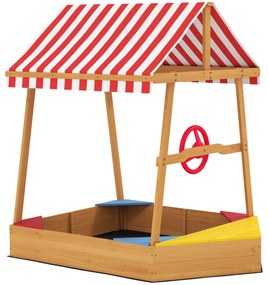 AIYAPLAY Bacă de nisip pentru copii în formă de barcă cu acoperiș anti-UV, scaune, roată de guvernare și fund protector, 133 x 101 x 141 cm | Aosom Romania