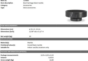 Bol/ Obiect decorativ din marmura Santiago negru 114860 HZ