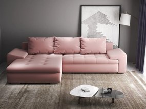 Colțar extensibil dumonde cu ladă de depozitare si sezut confortabil din spuma high-density, Leonardo Royal Roz 260x185 cm