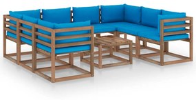 Set mobilier de gradina cu perne albastru deschis, 9 piese Albastru deschis, 4x colt + 4x mijloc + masa, 1