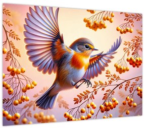 Tablou pe sticlă - Pasăre cu scoruș (70x50 cm)