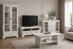 Mobilier living alb clasic IDENTO 6, format din 2 vitrine, masuta cafe