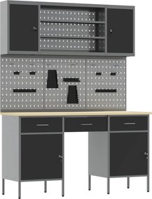 vidaXL Dulap de lucru cu sertar 10 pcs Negru Lemn ingineresc și oțel