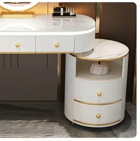 Set ALEGRIA, Masă de toaletă pentru machiaj cu margini iluminate LED, oglindă iluminată LED, control touch, 4 sertare, scaun, Alb