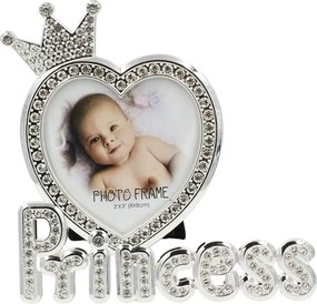 Ramă Foto Princess AZAY cu Coroană și Cristale, 8x8 cm, Ramă Foto Bebeluși, Cadou Botez / Nou-Născut, Cutie Cadou Inclusă