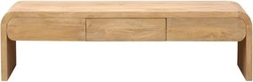 Comodă TV living din lemn de mango, natur, cu 3 sertare și laterale rotunjite în cascadă, 45,5 x 160,5 x 45,5 cm, „Losail”