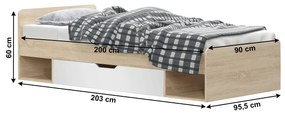 Pat de o persoană 90 cm Thornham 1S/90 (și sp. depozitare) (alb). 1006308