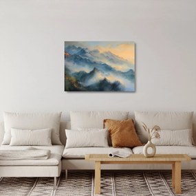 Tablou pe sticlă - Peisaj montan pictat (70x50 cm)
