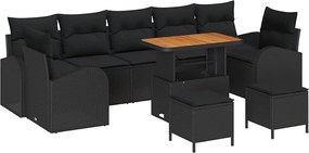 vidaXL Set de canapele pentru grădină cu pernă 10 pcs Negru poliratan