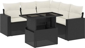 vidaXL Set mobilier de grădină cu perne, 6 piese, negru, poliratan