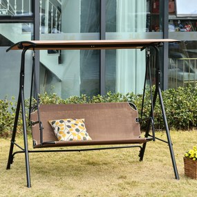 Balansoar de Gradina Outsunny 3 Locuri, Metal si Textilen 172x110x155cm Maro | Aosom RO