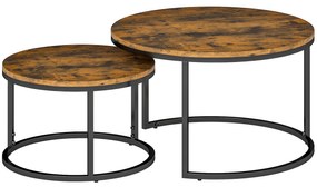 HOMCOM Set de 2 măsuțe nesting stivuibile design industrial blat cu aspect de ciment picioare din metal maro rustic | Aosom Romania