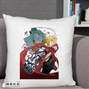Perna Personalizata Fullmetal Alchemist Brotherhood Edward si Al Poster, 40x40 cm, Alb Pufos, Husa Detasabila, Perna Inclusa, BEKZ®